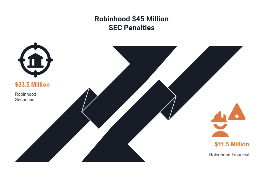 A chart shows the breakdown of the $45 million SEC penalty that Robinhood has faced.